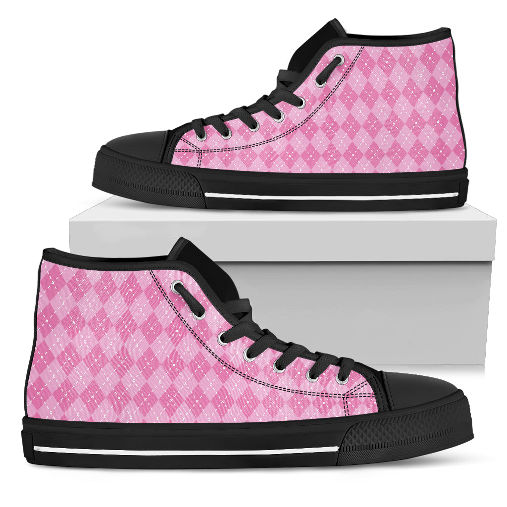 Pink Argyle Womens High Top Shoes