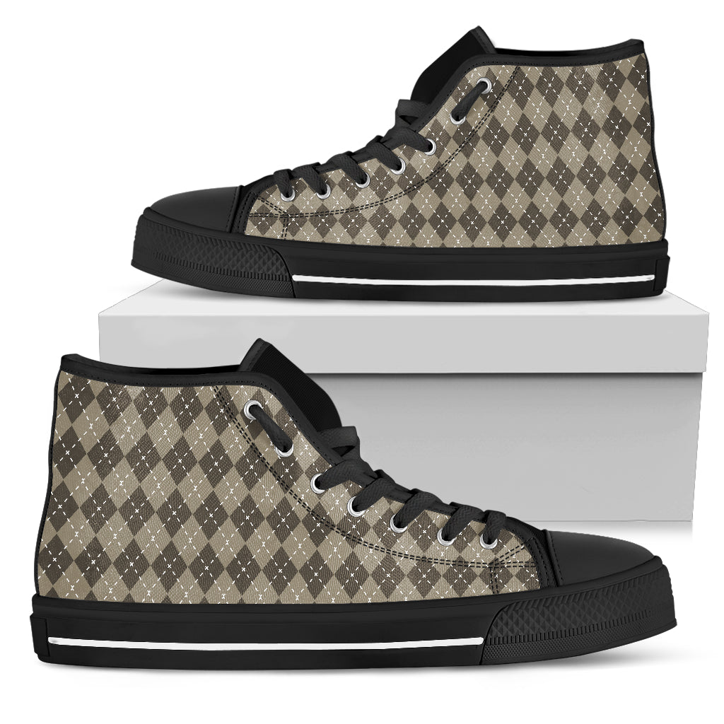 Chocolate Argyle Womens High Top Shoes