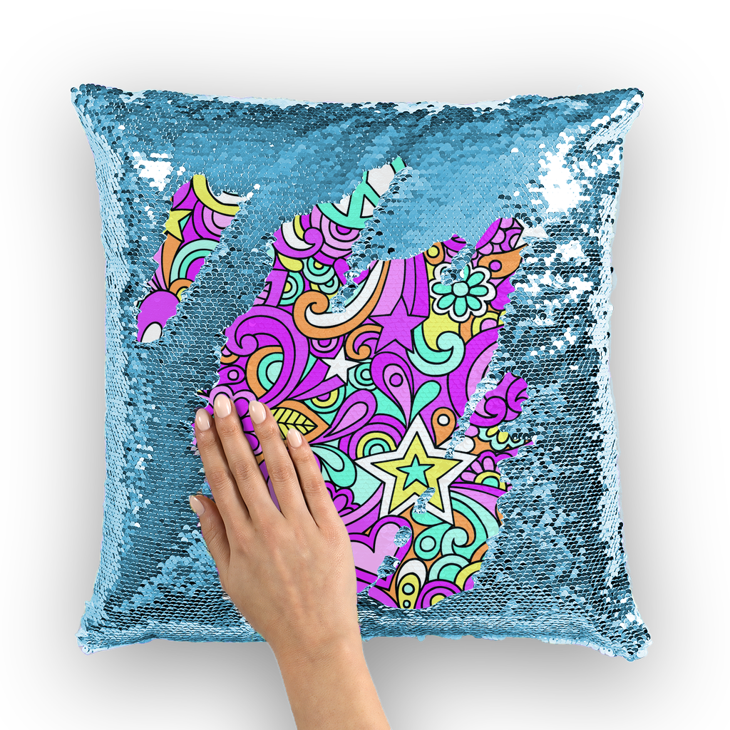 Peace Doodles ﻿Sequin Cushion Cover