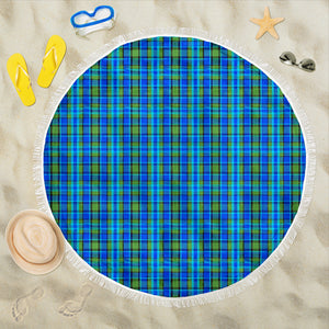 Retro Blue Plaid Beach Blanket