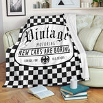 Vintage Motoring Checkered Fleece Blanket