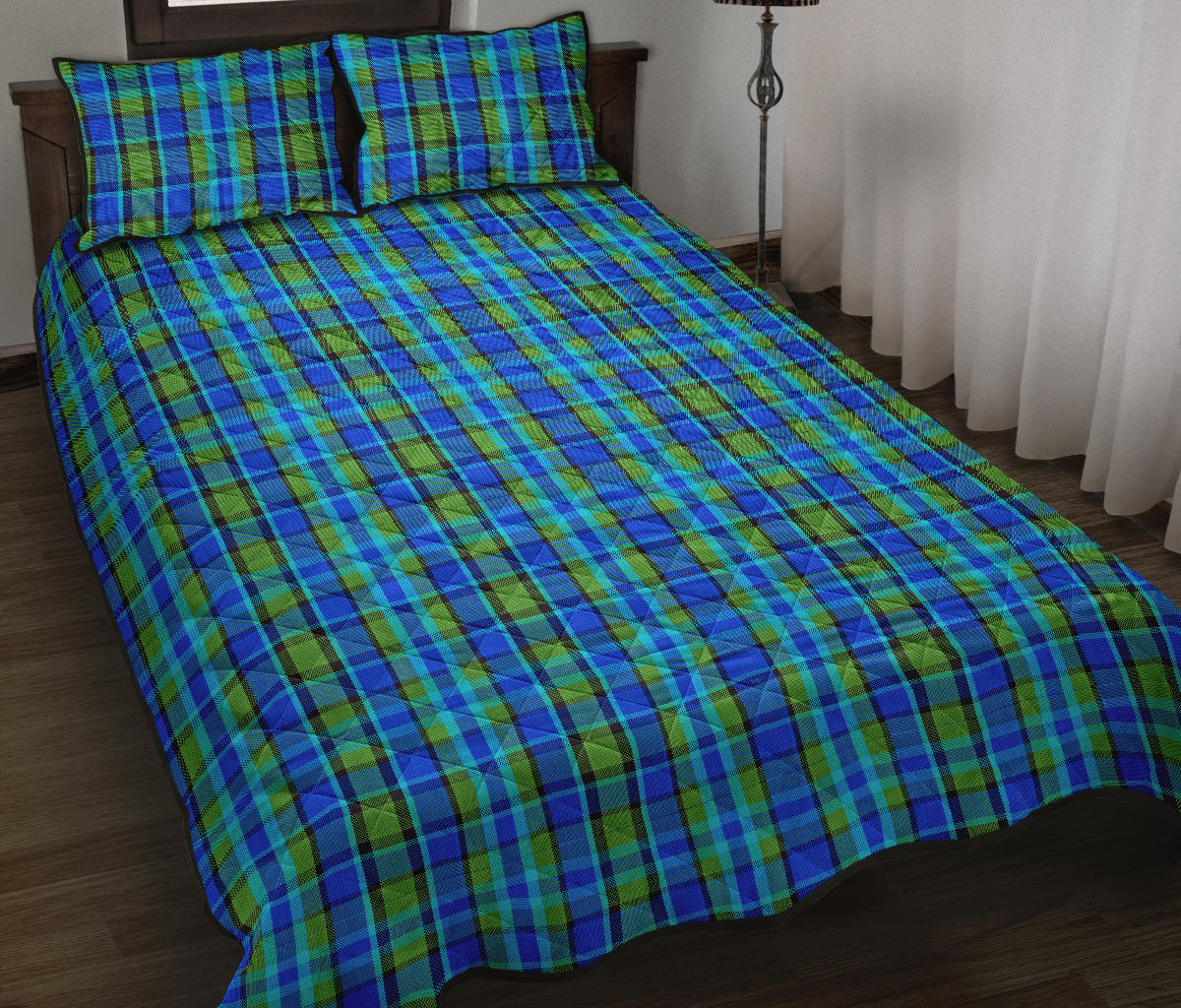 Westy Blue Plaid Quilted Bedding Set
