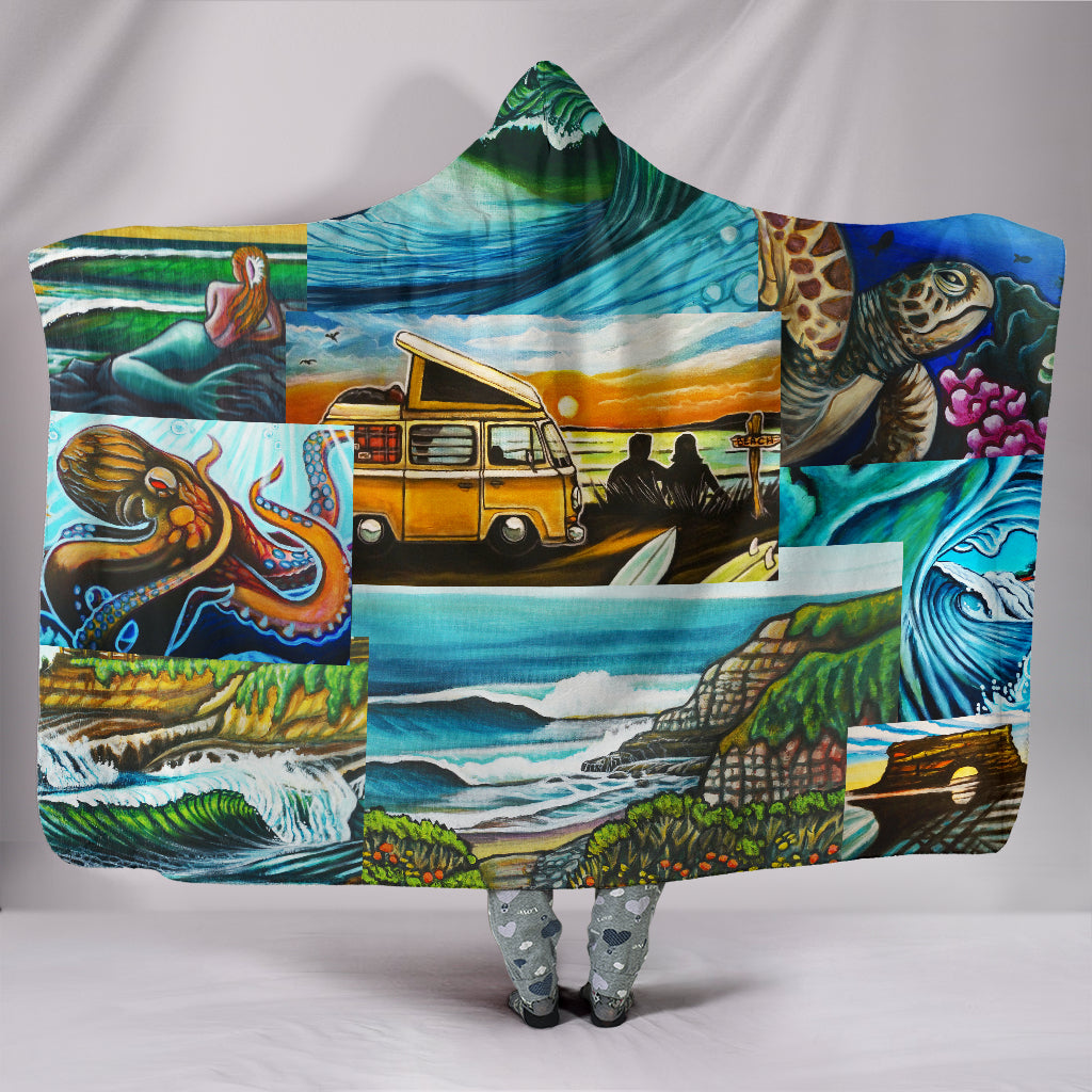 Surf Art Collage Hooded Blanket