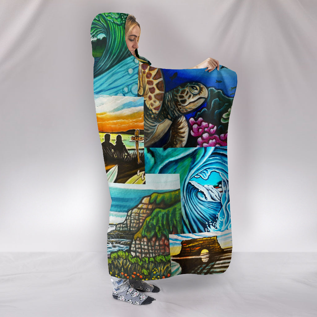 Surf Art Collage Hooded Blanket