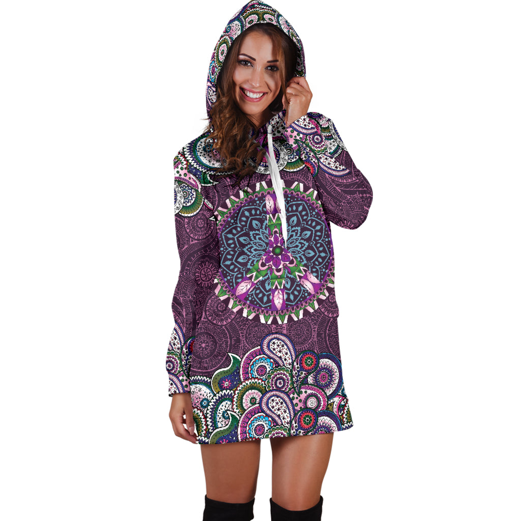 Purple Peace Mandala Hoodie Dress